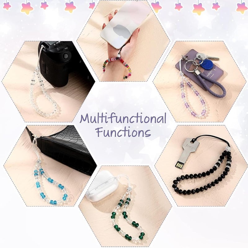 Fiada 6 Pcs Phone Charm Wrist Strap Lanyard Beaded Cell Phone Bracelet Crystal Charm Bling Camera Strap Wrist Sparkling Short Hand Wristlet Beads Lanyard Chain Keychain String for Women(Various Color) - Image 5